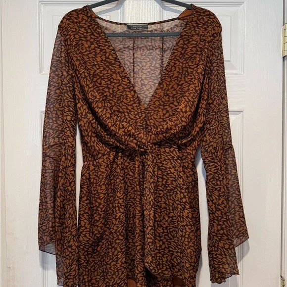 Brown Patterned V-Neck Dress - Picture 1 of 1